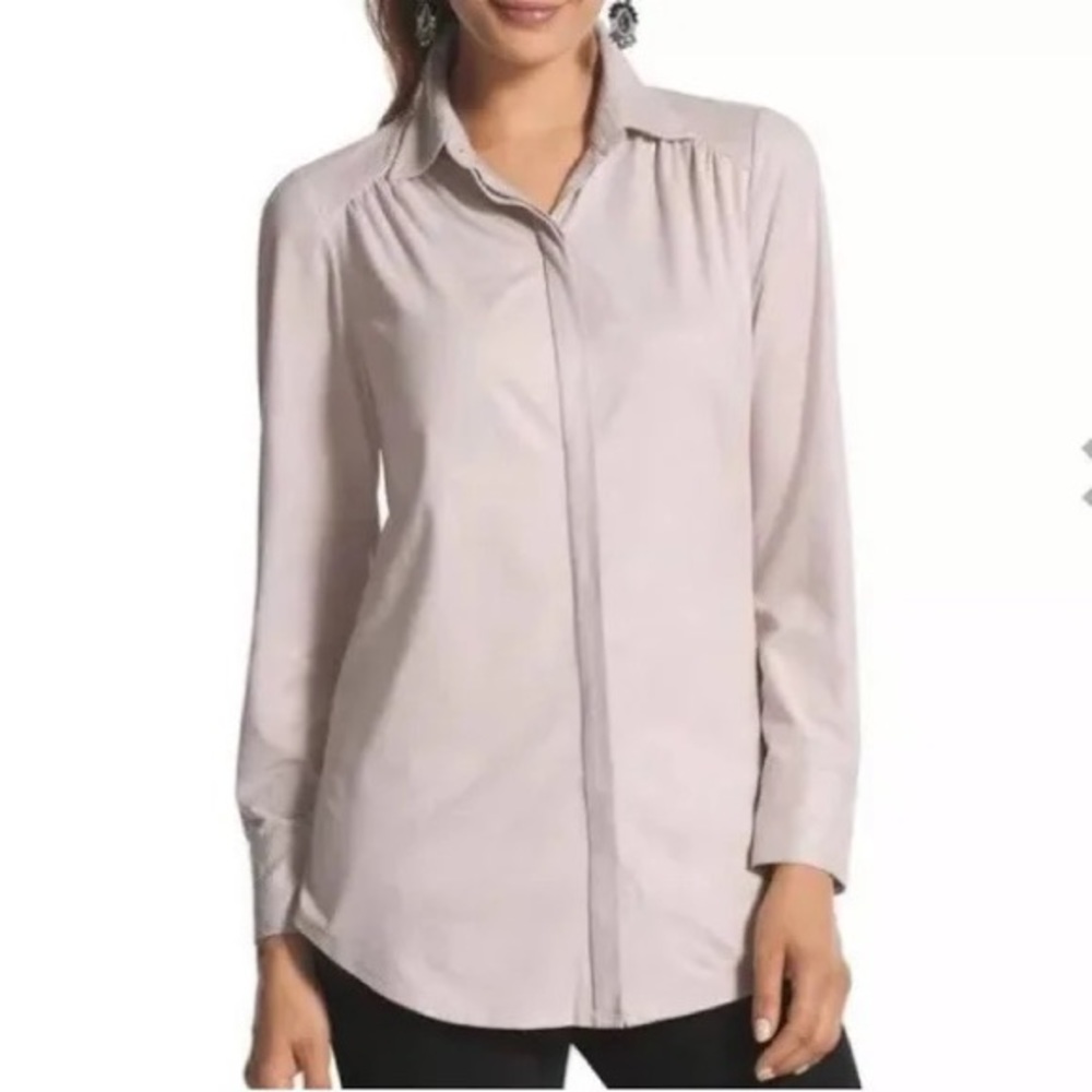 Chicos Tan Faux Suede Reza Button-Down Shirt Size Medium